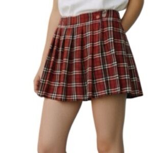Plaid Wrap Skirt Dark Red White Black Size S/M